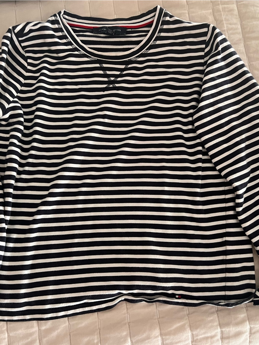Tommy Hilfiger Black & White Striped Crew Neck Sweater